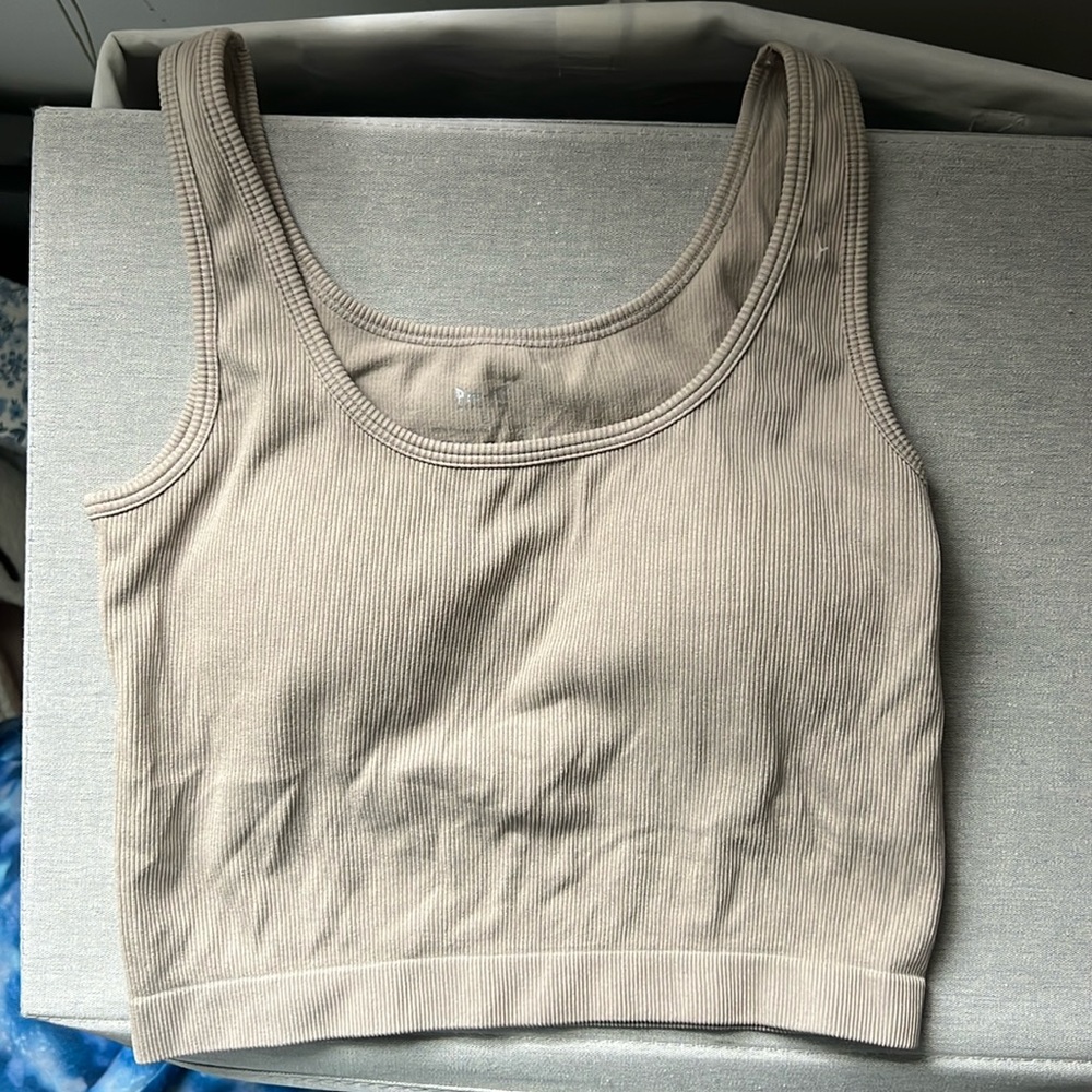 Tan cropped tank top size: L